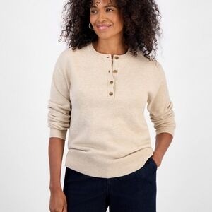 Style & Co. Beige Button-Up Sweatshirt